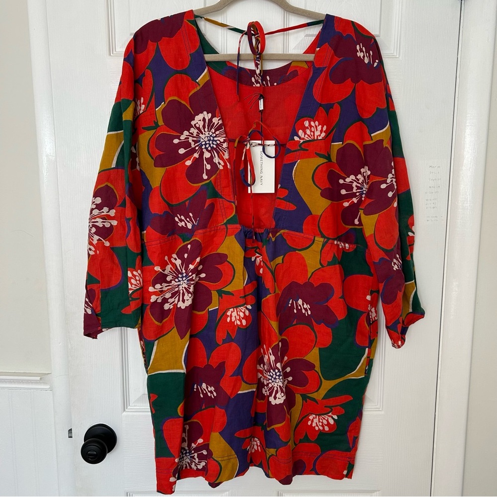Something Navy Floral Long Sleeve Open Back Mini Dress - Picture 11 of 15